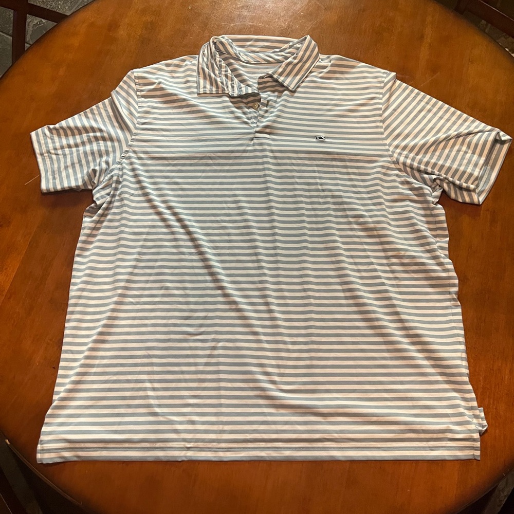 Vineyard Vines Striped Polo Shirt - Gray and White